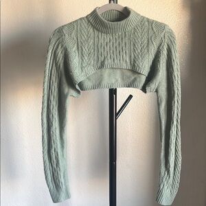 Light Green Cable Knit Shrug Cropped Sweater